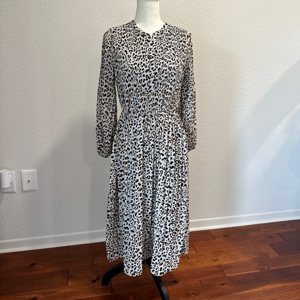 Banana Republic Cream and Black Leopard Midi Dress